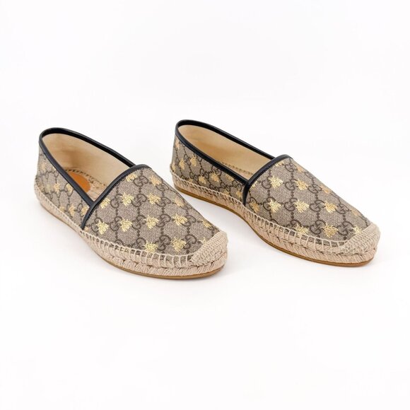 Gucci Supreme GG Bee Espadrilles EU 39 US 9 Beige Monogram Canvas Rope Flat Shoe - Picture 1 of 10